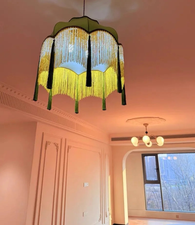 LED Hanglamp Groen Stoffen Kwast – Vintage Voor Woonkamer & Café