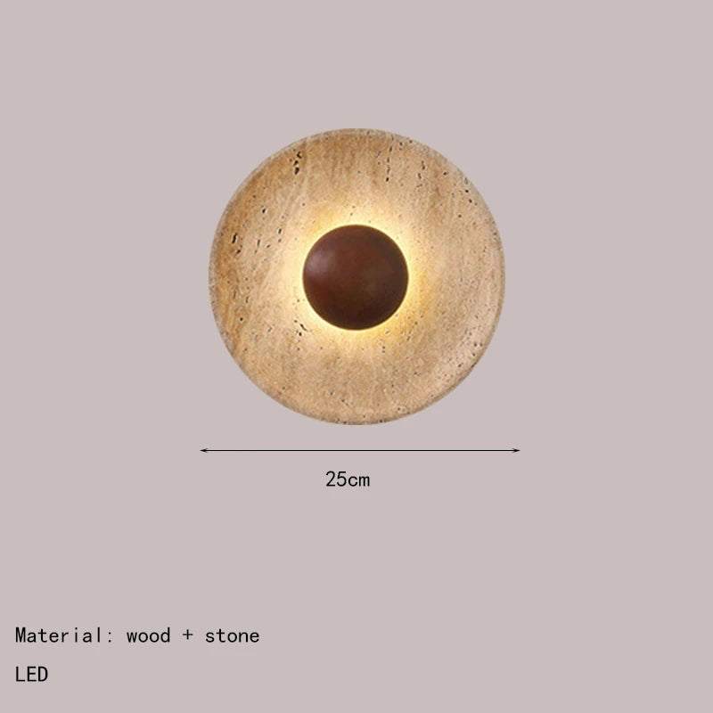 Wandlamp Natuursteen – Moderne LED Sconce met Donker Hout 25cm