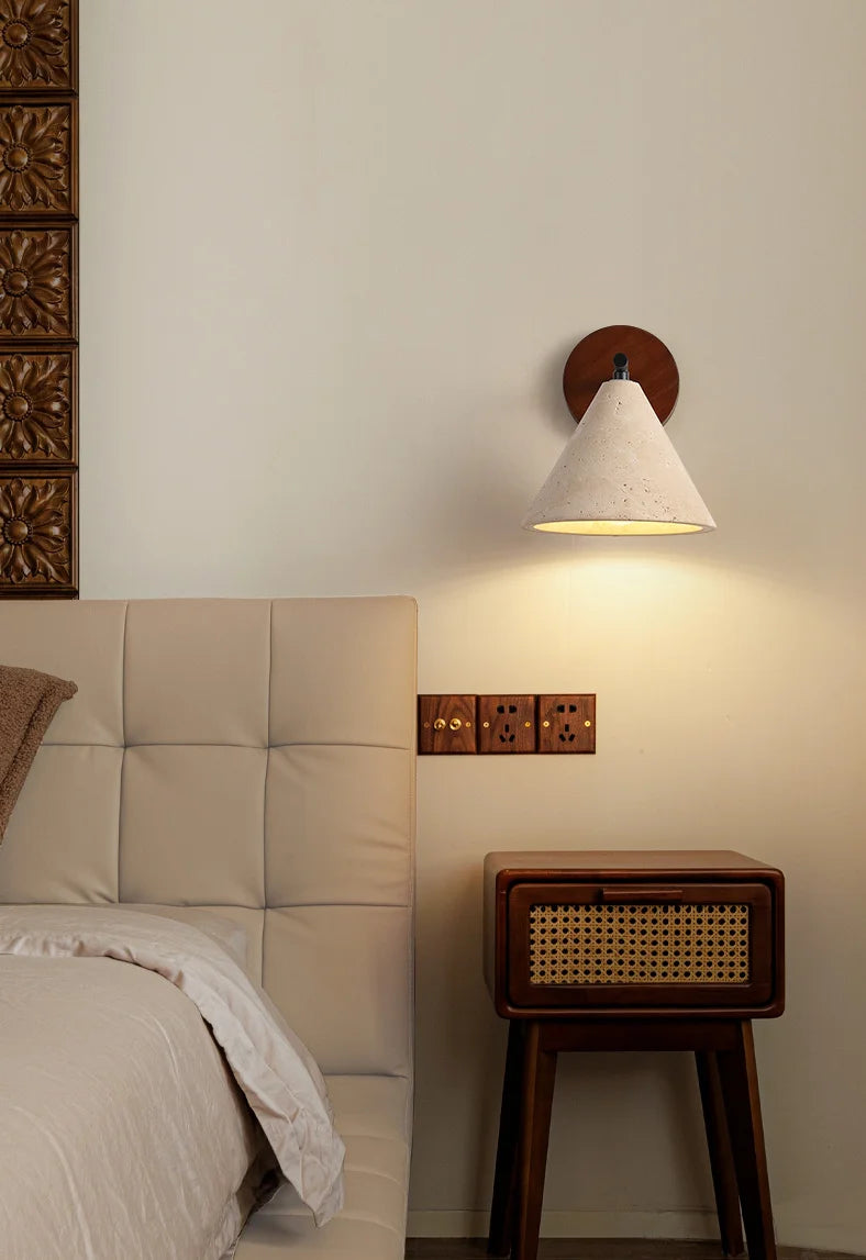 Travertin Wandlamp met E27 Fitting – Natuursteen & Hout Beige