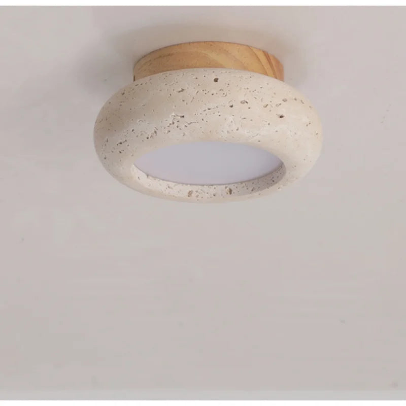 Nordic Plafondlamp LED Travertin & Hout – Modern Ellips Design