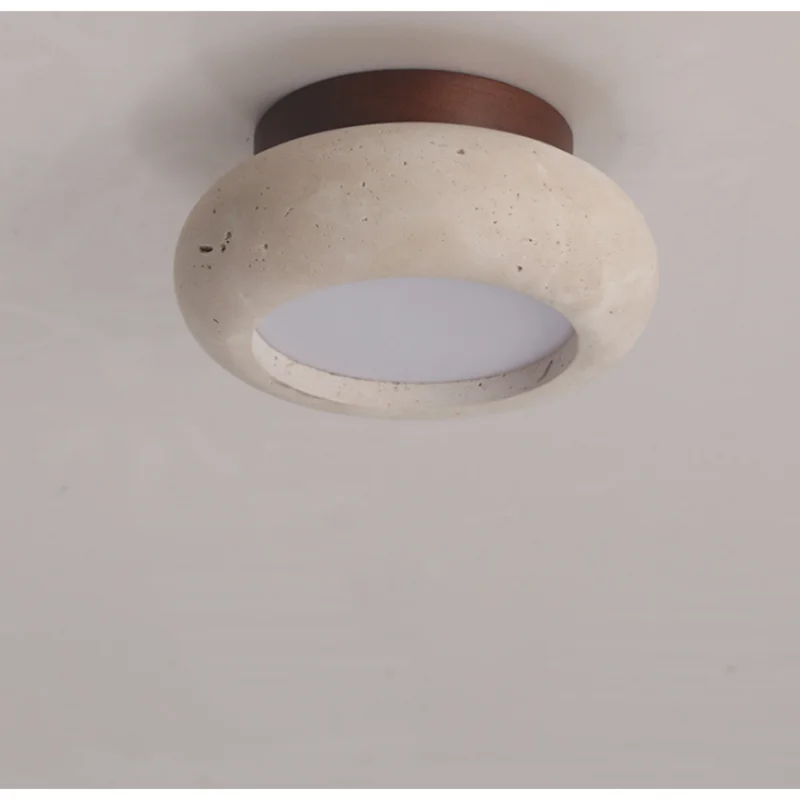 Nordic Plafondlamp LED Travertin & Hout – Modern Ellips Design