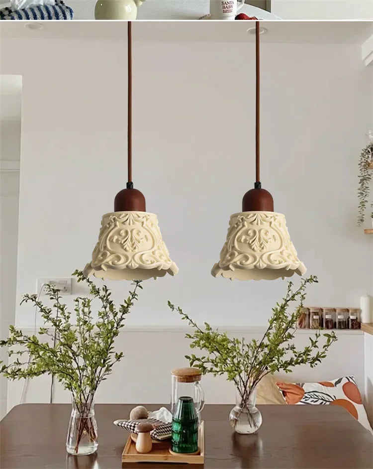 Antieke Hanglamp Resin – Retro Bloemen Design, E27, Franse Stijl