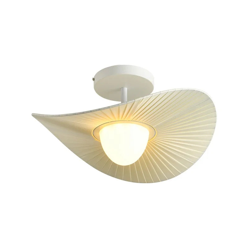 Nordic Beige Plissé Stoffen LED Hanglamp – Dimbare Design Plafondlamp