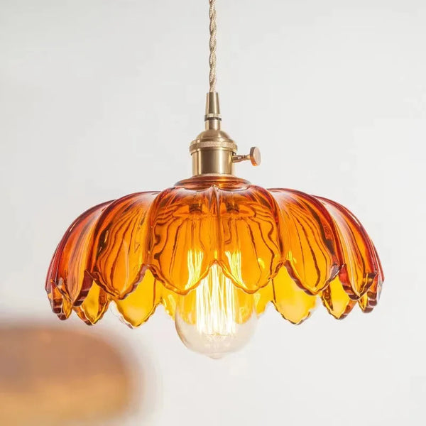LumièrePetal Vintage Koperen Glas Hanglamp
