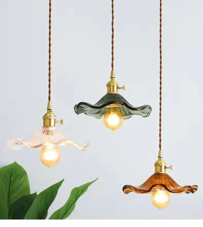Moderne LED Hanglamp – Gekleurd Glas & Koper E27 Plafondlamp