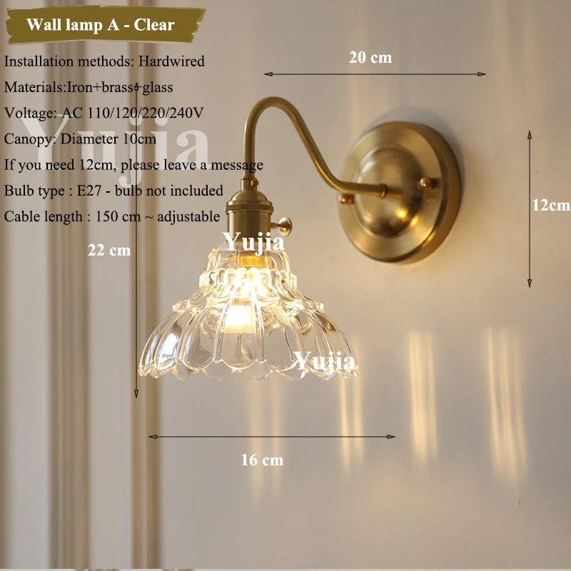 Japanse Retro Bloem Glazen Wandlamp E27 LED Bedlamp Modern Nordic