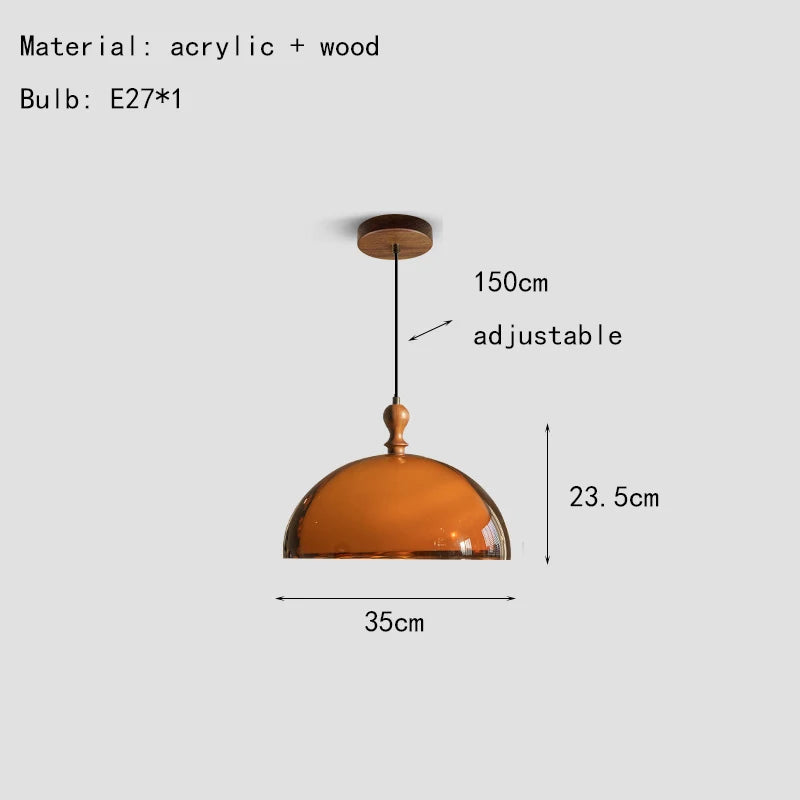 Rond Bruin Acryl Hanglamp Met Donker Hout Voor Eetkamer & Slaapkamer