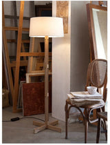 Vintage Wabi Sabi Houten Vloerlamp LED – Stoffen Kap voor Woonkamer