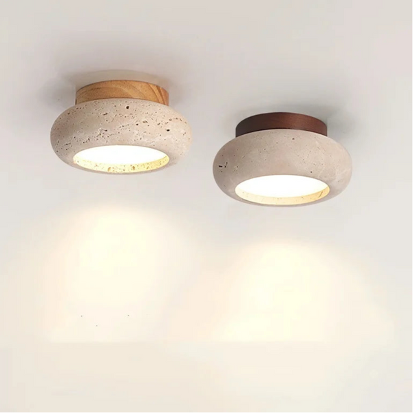 Nordic Plafondlamp LED Travertin & Hout – Modern Ellips Design