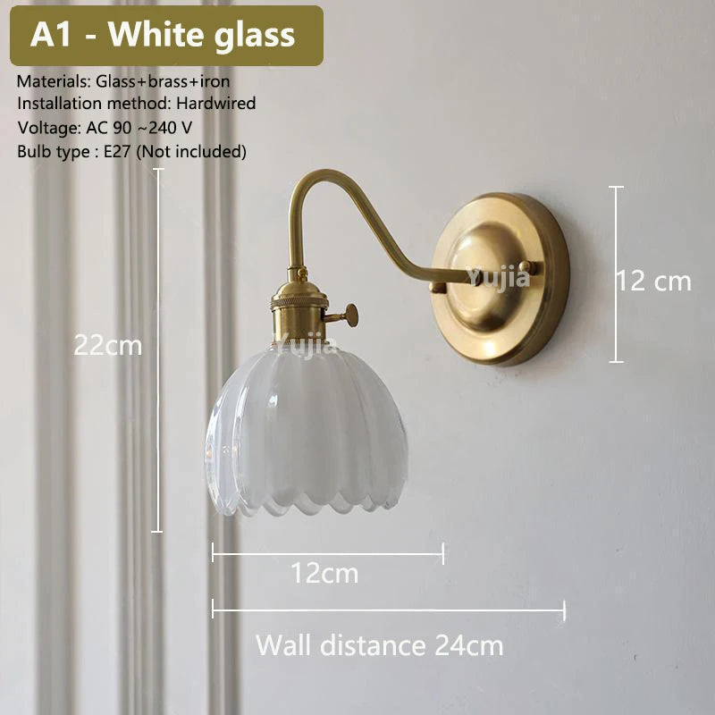 Japanse Retro Bloem Glazen Wandlamp E27 LED Bedlamp Modern Nordic