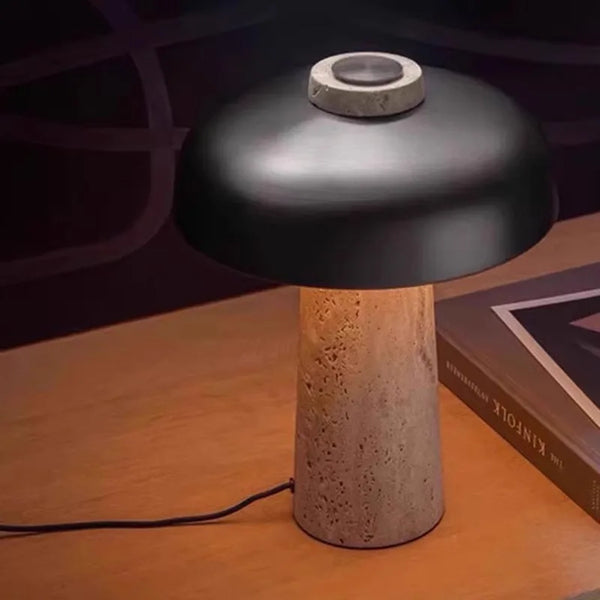 Travertin Paddenstoel Tafellamp – Wabi-Sabi Designer LED Bedlamp