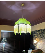 French Retro LED Hanglamp Groen – Koperen Stoffen Kwast Chandelier