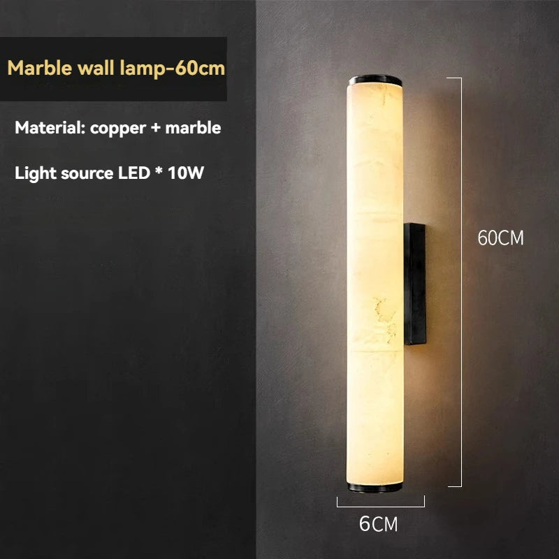 Marmeren Wandlamp – Luxe Messing LED Cilinder 30–60cm