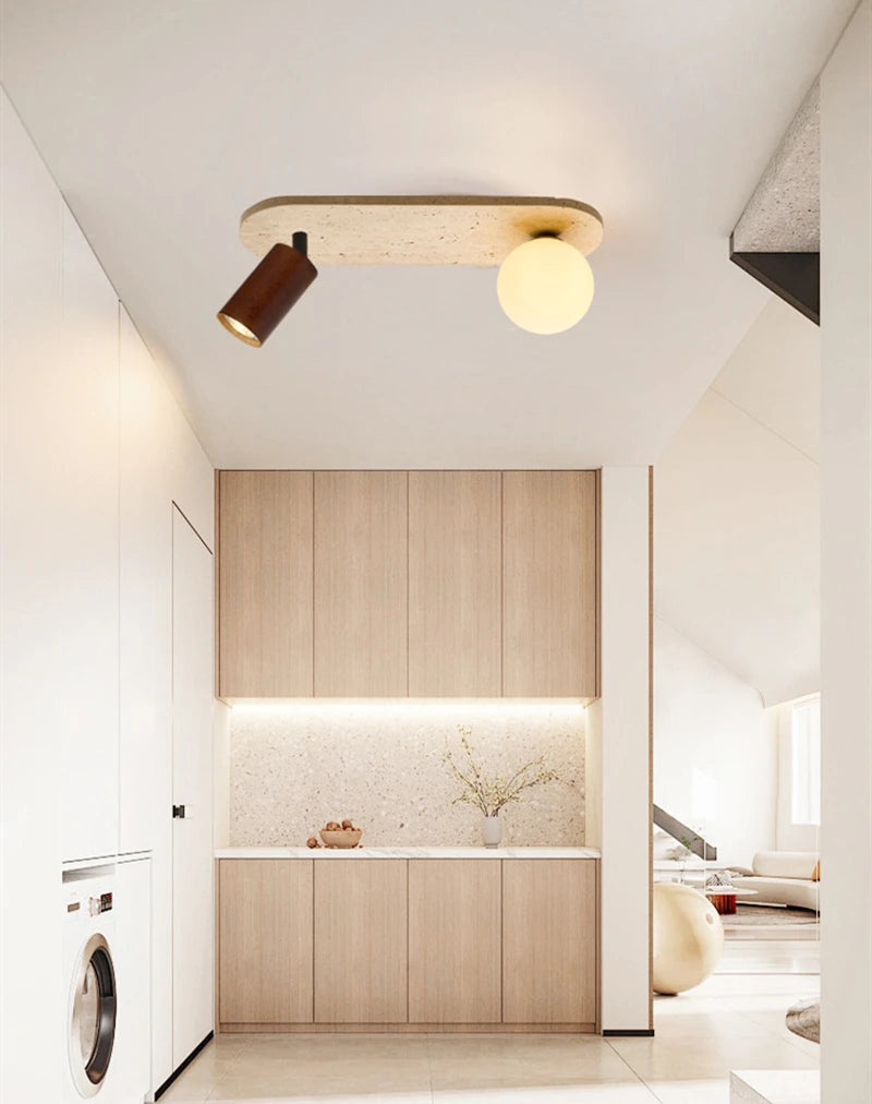 Wabi-Sabi Plafondlamp – Travertin Steen LED Ø12cm/Ø15cm