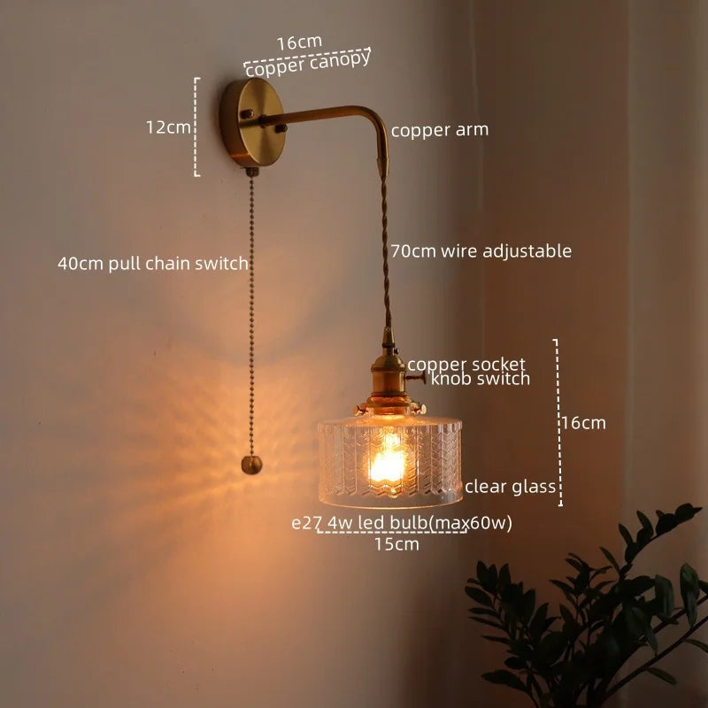 Groene Glas & Koper LED Wandlamp – Vintage Retro Wandverlichting E27