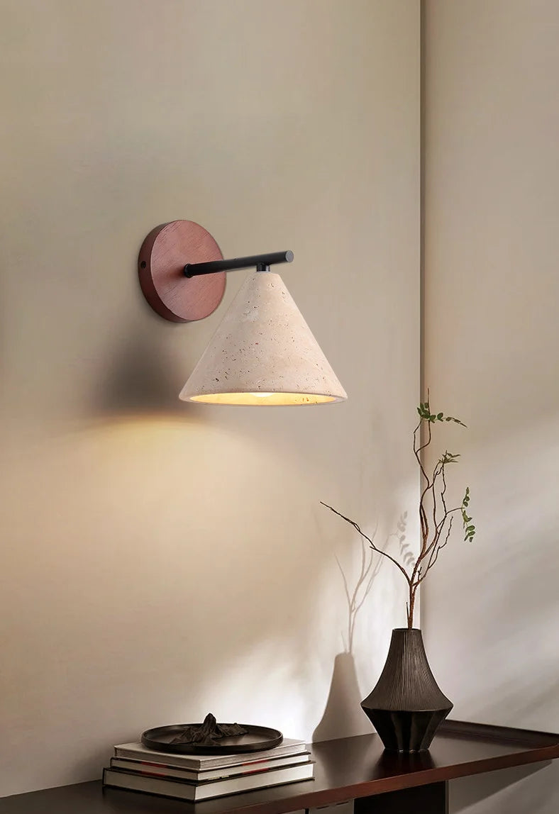 Travertin Wandlamp met E27 Fitting – Natuursteen & Hout Beige