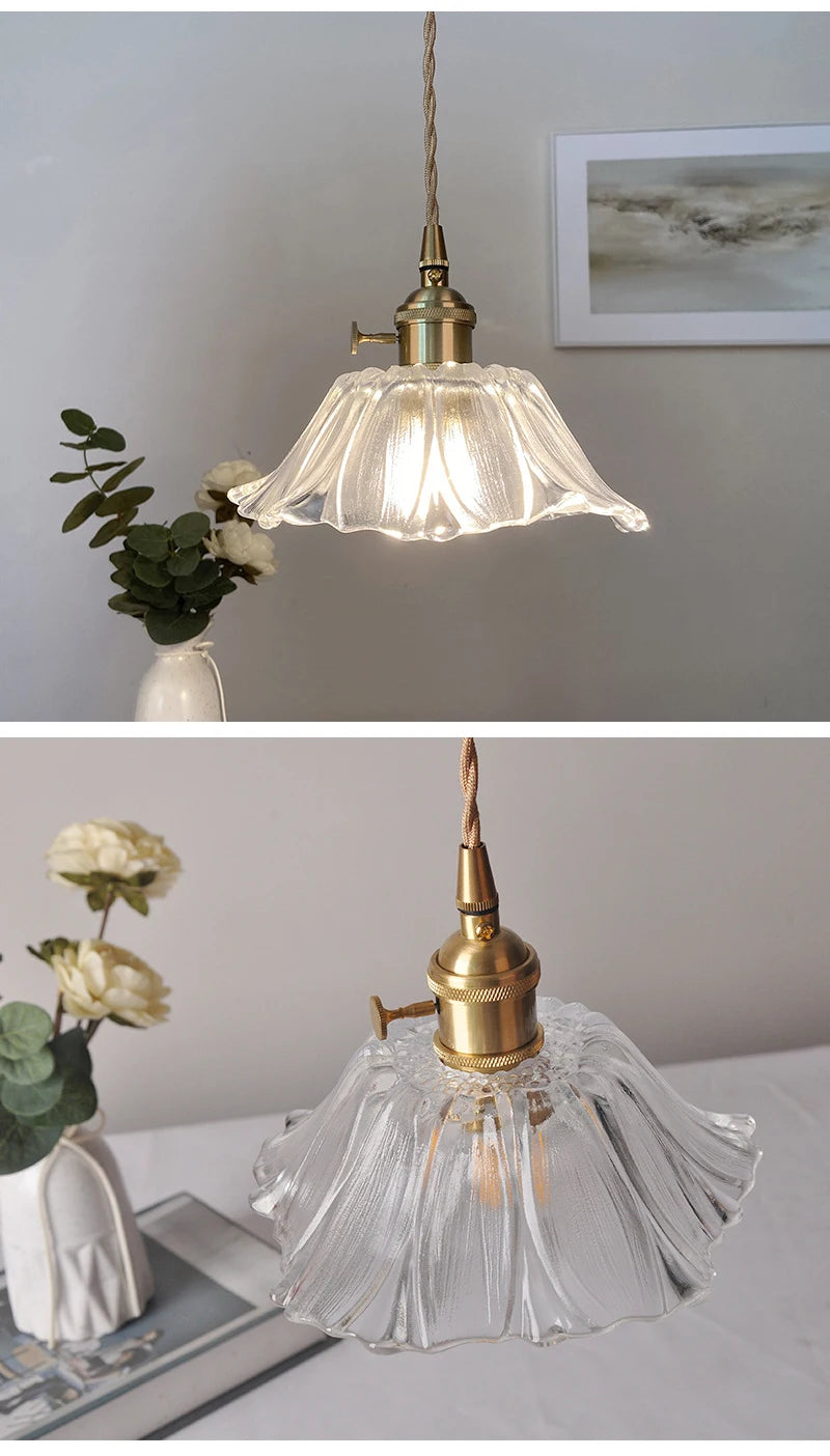 Vintage Bloem Hanglamp Glas E27 Voor Woonkamer, Slaapkamer & Bedside