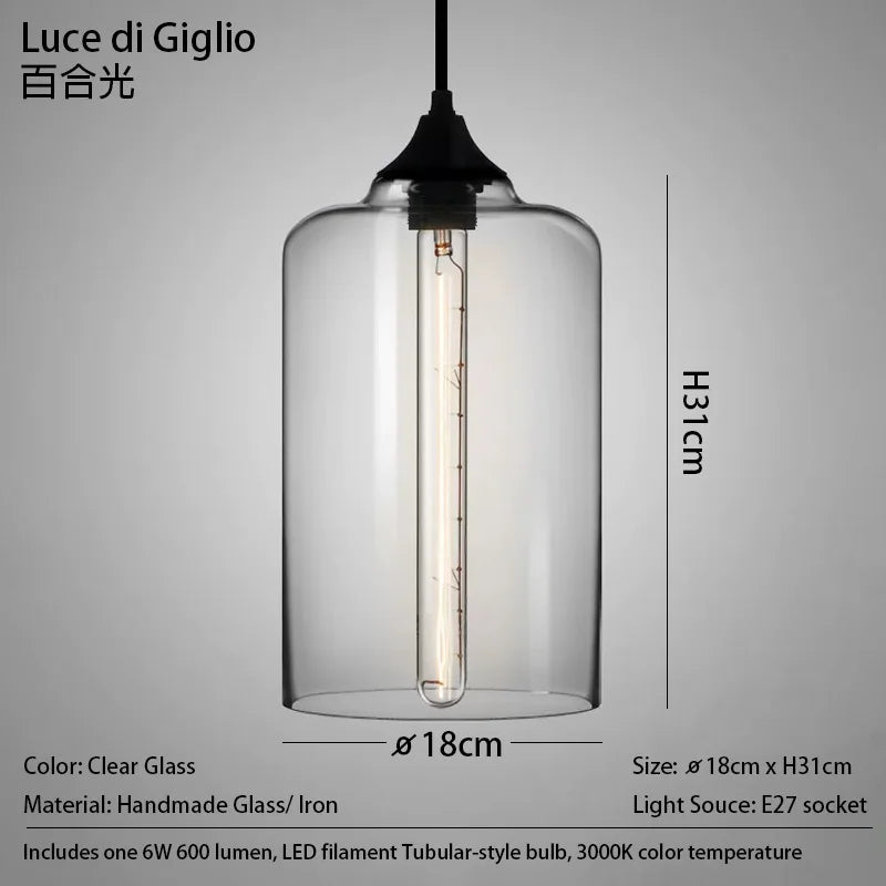Caren Nordic Hanglamp – Handgemaakt Glas LED Filament Pendant Light