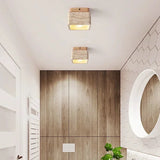 Travertin Plafondlamp Vierkant – Hout & Steen LED E27 Japanse Stijl