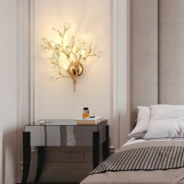 Kristallen Wandlamp Gouden Takken – LED G4 Slaapkamer & Woonkamer