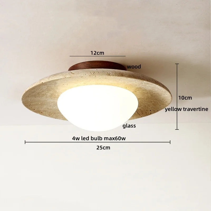 Nordic Plafondlamp LED Travertin & Hout – Modern Ellips Design