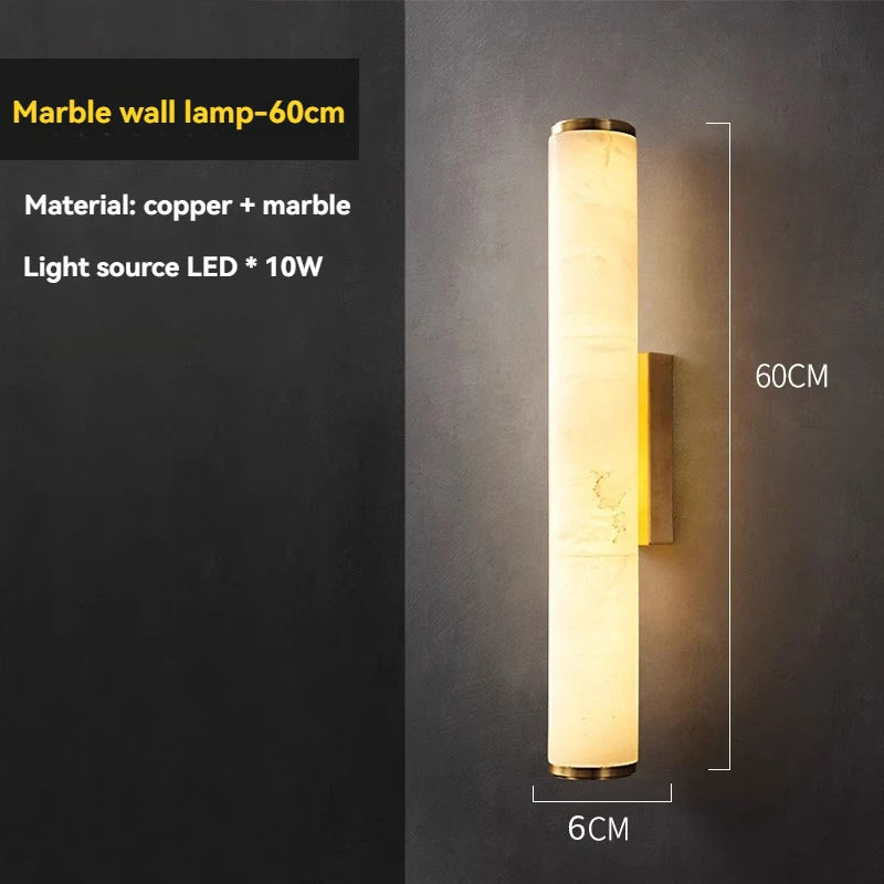 Marmeren Wandlamp – Luxe Messing LED Cilinder 30–60cm