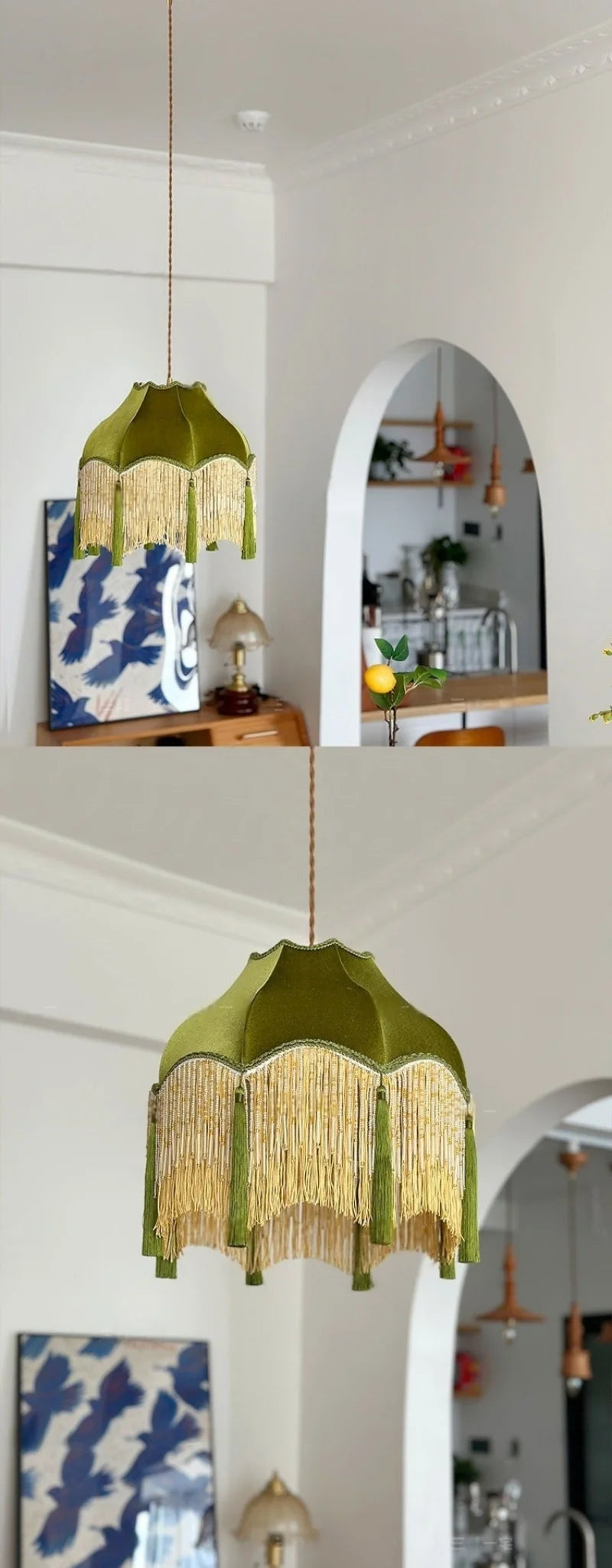 LED Hanglamp Groen Stoffen Kwast – Vintage Voor Woonkamer & Café