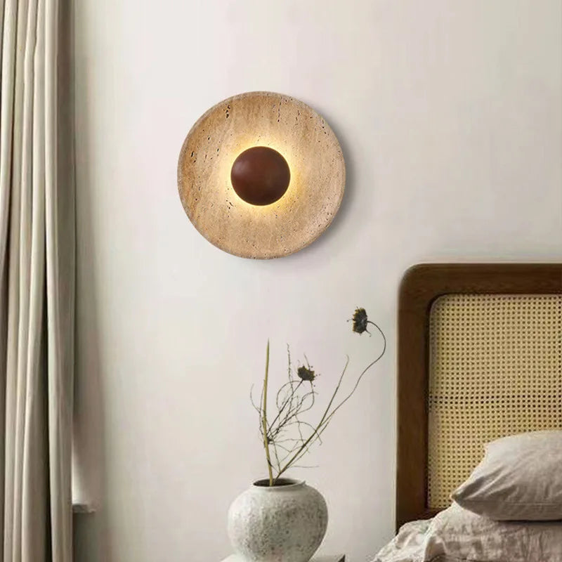 Wandlamp Natuursteen – Moderne LED Sconce met Donker Hout 25cm