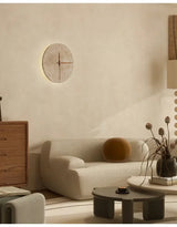 Travertin Wandlamp met Klok – LED Natuursteen Wabi-Sabi Design