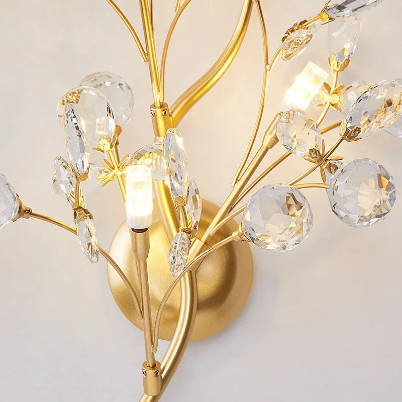 Kristallen Wandlamp Gouden Takken – LED G4 Slaapkamer & Woonkamer