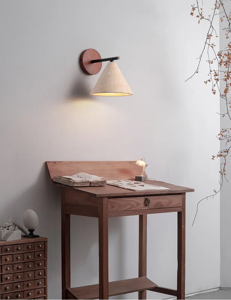 Travertin Wandlamp met E27 Fitting – Natuursteen & Hout Beige