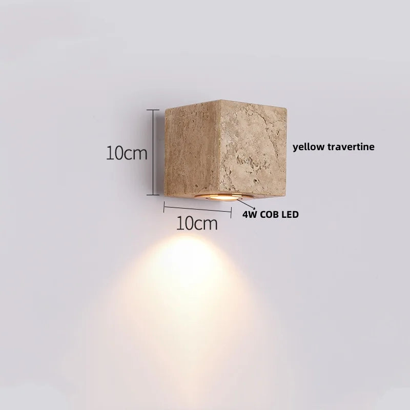 Travertin Wandlamp – Wabi-Sabi LED Natuursteen Bedlamp