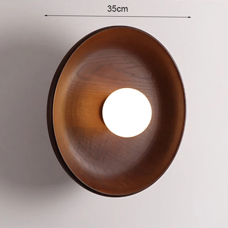 Japanse Houten Wandlamp – Ronde LED Sconce Slaapkamer/Woonkamer