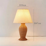 Japanse Rotan Tafellamp met Stoffen Kap – LED Bedlampje E27