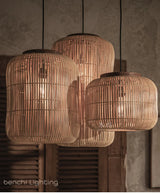 Japanse Rieten Hanglamp Wabi-Sabi Handgeweven E27 Voor Woonkamer