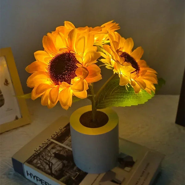 LED Zonnebloem Nachtlamp – Oplaadbare Tafellamp USB 26cm