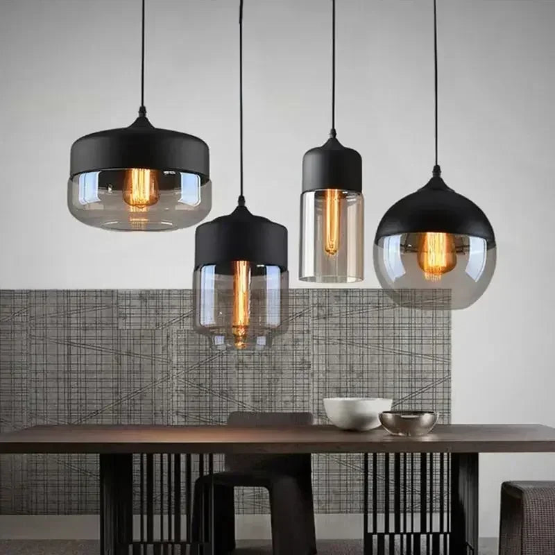Nordic LED Hanglamp Glas & Hout – Moderne Plafondlamp E27