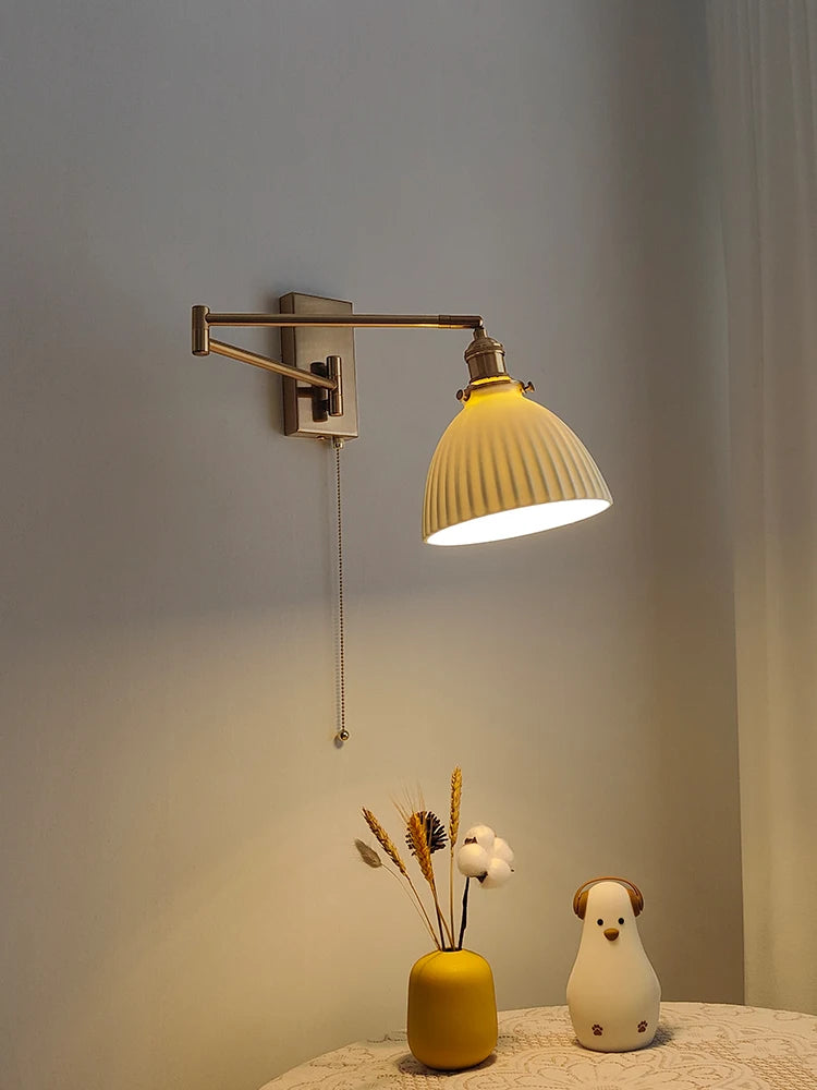 Nordic LED Wandlamp Keramiek – Moderne Sconce met Trekschakelaar