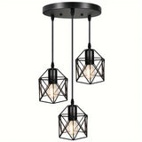 Vintage Hanglamp Zwart Metaal – 3-lichts Plafondlamp E27