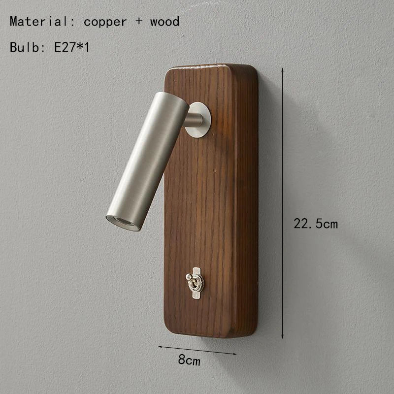 Wandlamp met Schakelaar – Hout & Messing, Goud/Zilver, E27 LED