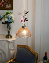 Vintage Franse Rozen Hanglamp – Massief Koper & Glas E27 LED