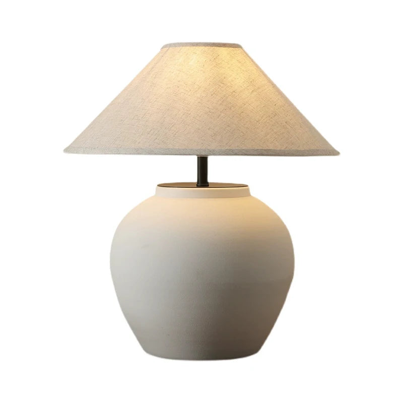 Nordic Wabi Sabi Keramische Tafellamp met Stoffen Kap – LED