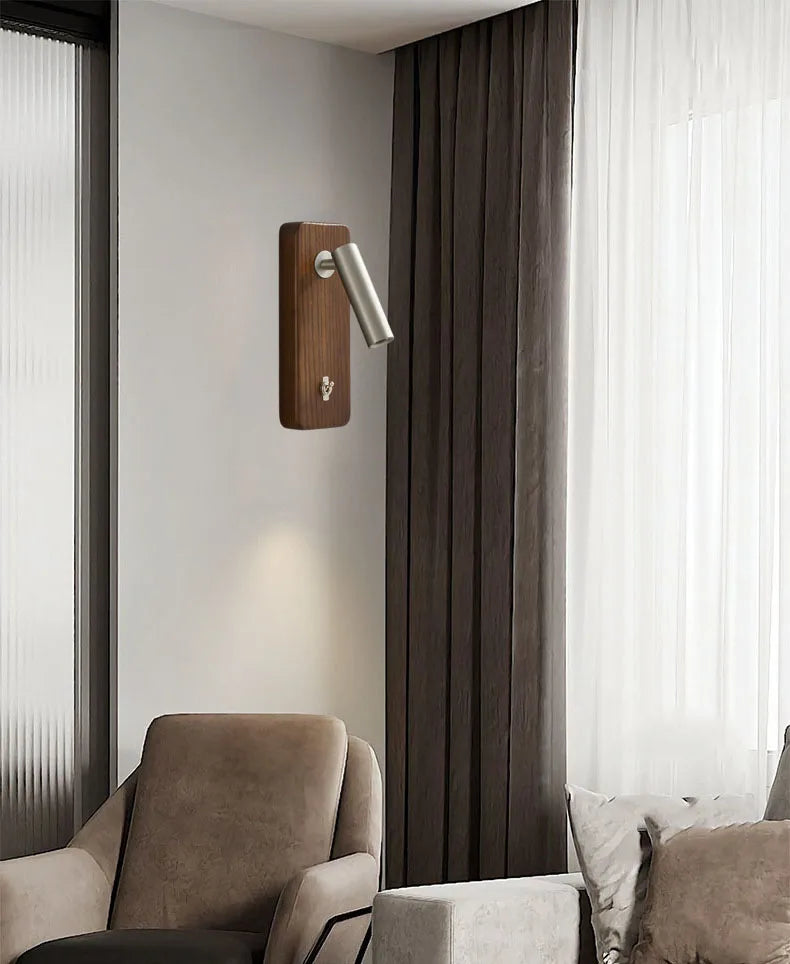 Wandlamp met Schakelaar – Hout & Messing, Goud/Zilver, E27 LED