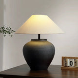 Nordic Wabi Sabi Keramische Tafellamp met Stoffen Kap – LED
