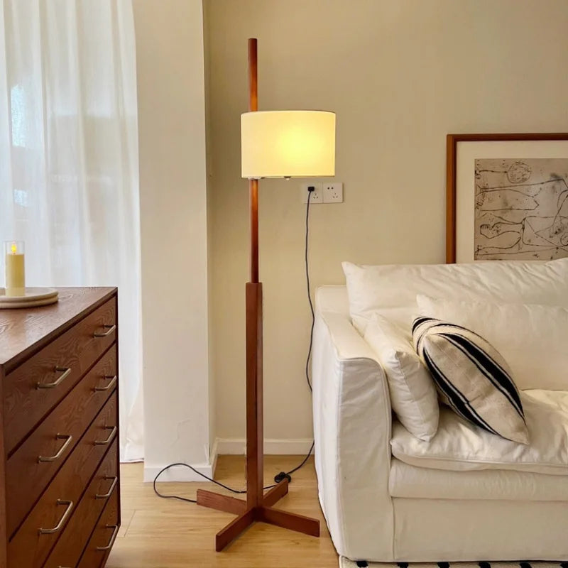 Retro Walnoot Houten Vloerlamp LED – Verstelbaar voor Woon- & Slaapkamer