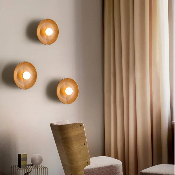 Japanse Houten Wandlamp – Ronde LED Sconce Slaapkamer/Woonkamer