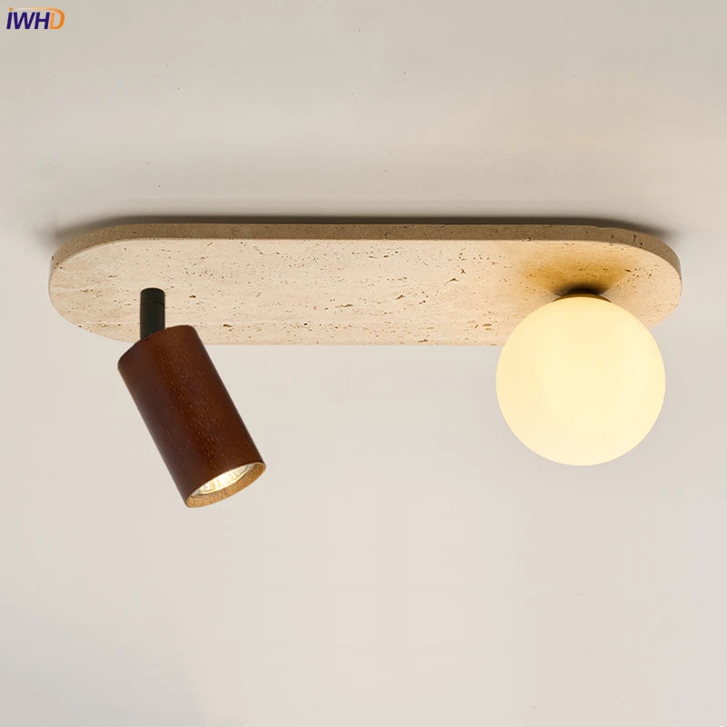 Wabi-Sabi Plafondlamp – Travertin Steen LED Ø12cm/Ø15cm