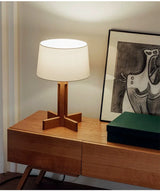 Vintage Wabi Sabi Houten Vloerlamp LED – Stoffen Kap voor Woonkamer