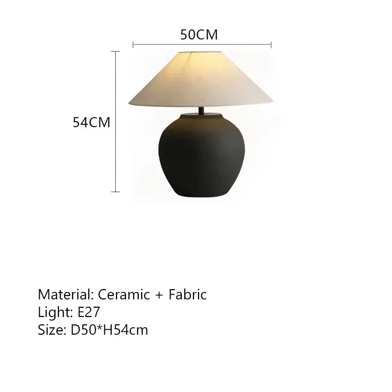 Nordic Wabi Sabi Keramische Tafellamp met Stoffen Kap – LED