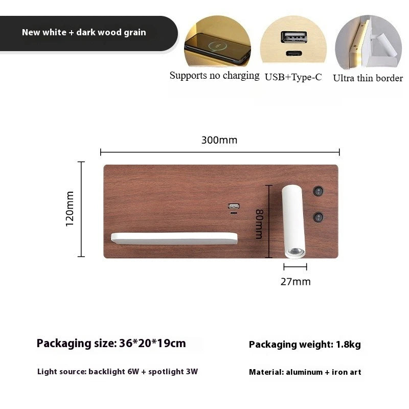 Multifunctionele Wandlamp – LED, USB & Draadloze Oplader, Zwart/Goud/Wit